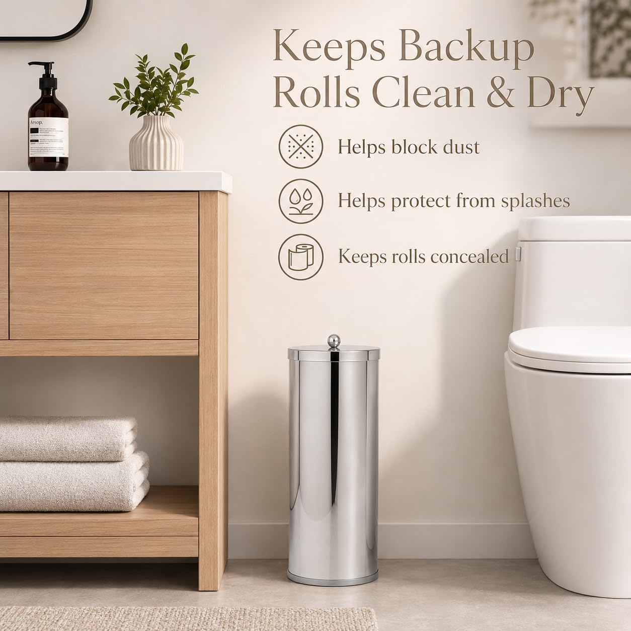 [2023 Upgraded Version] HUJI Rust Resistant Stainless Steel Toilet Paper Roll Canister Holder w/Removable Base for