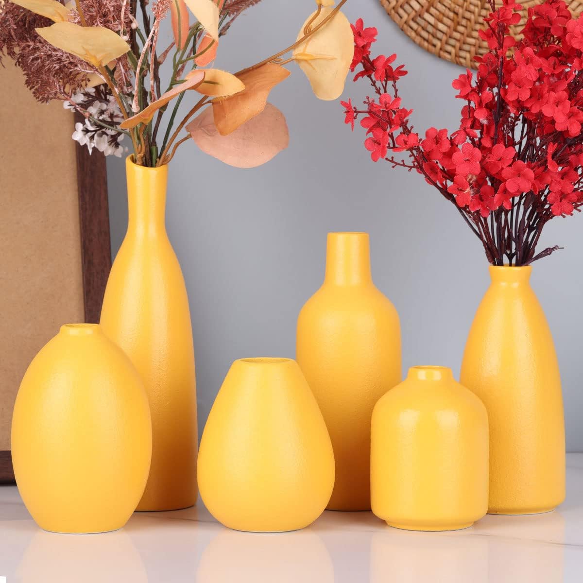 Yellow Ceramic Bud Vases / Yellow Set / Set of 6