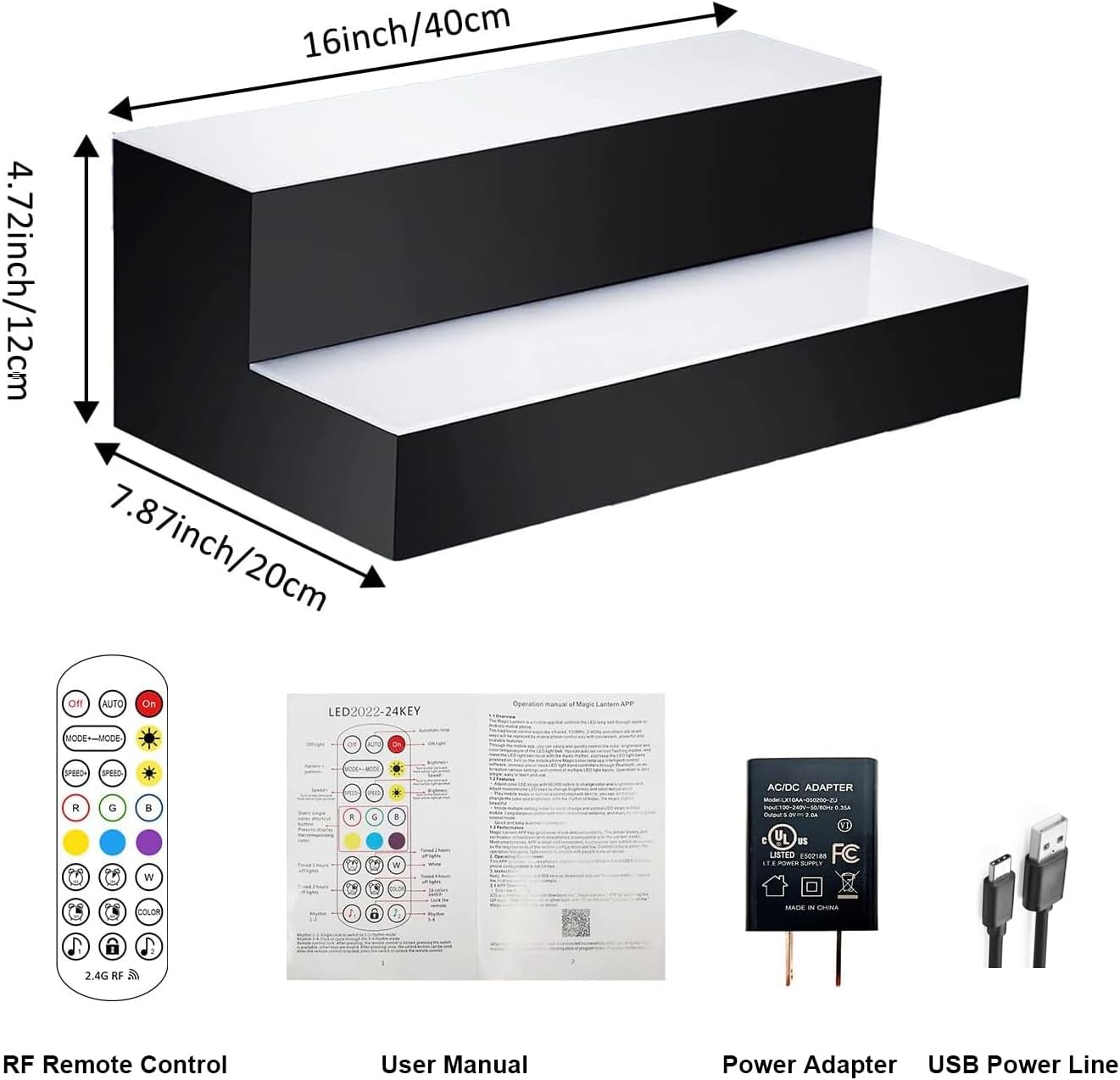 VONCI LED Lighted Liquor Bottle Display Shelf,16-Inch 2-Step Bar Bottle Display Shelf Bar Shelves for Liquor Bottles