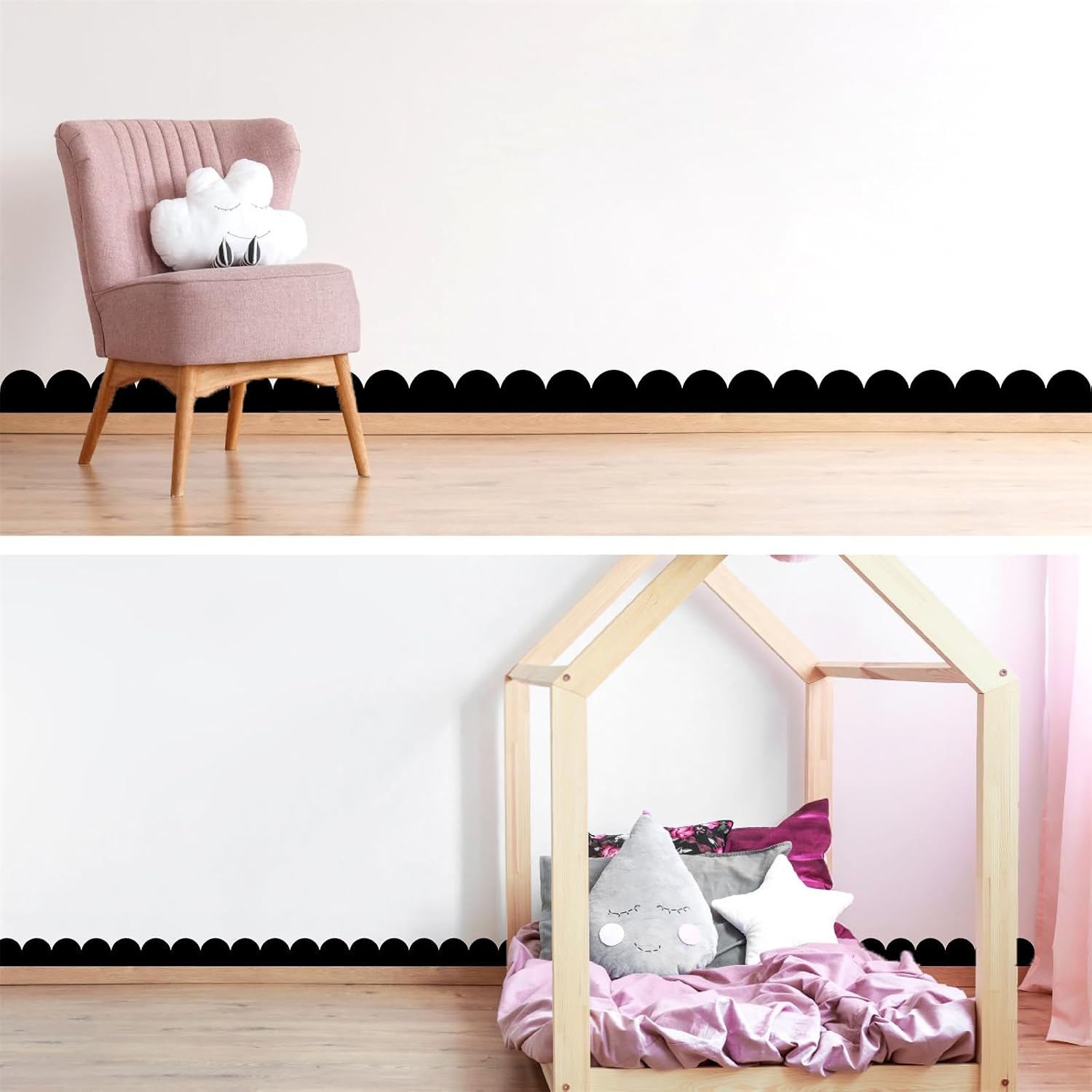Scallop Border Decals Scalloped Trim Peel and Stick Vinyl Black Wall Stickers Edge Scallop / Black A