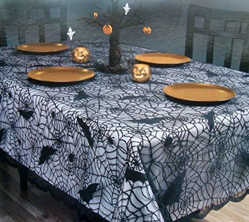 Rectangular Halloween Tablecloth Bat Spider Web Lace Table Cloth, 60" x 84"