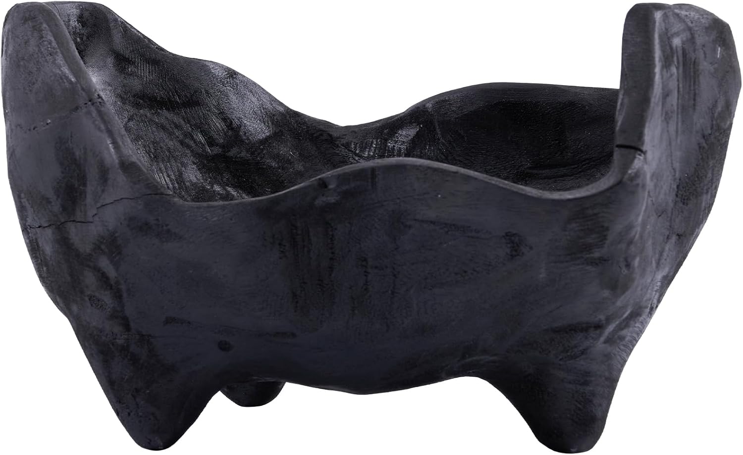 Oak Wood Black Decorative Bowl- Small Bowl for Entryway Key / Black with Feet / 9.25 x 5.51