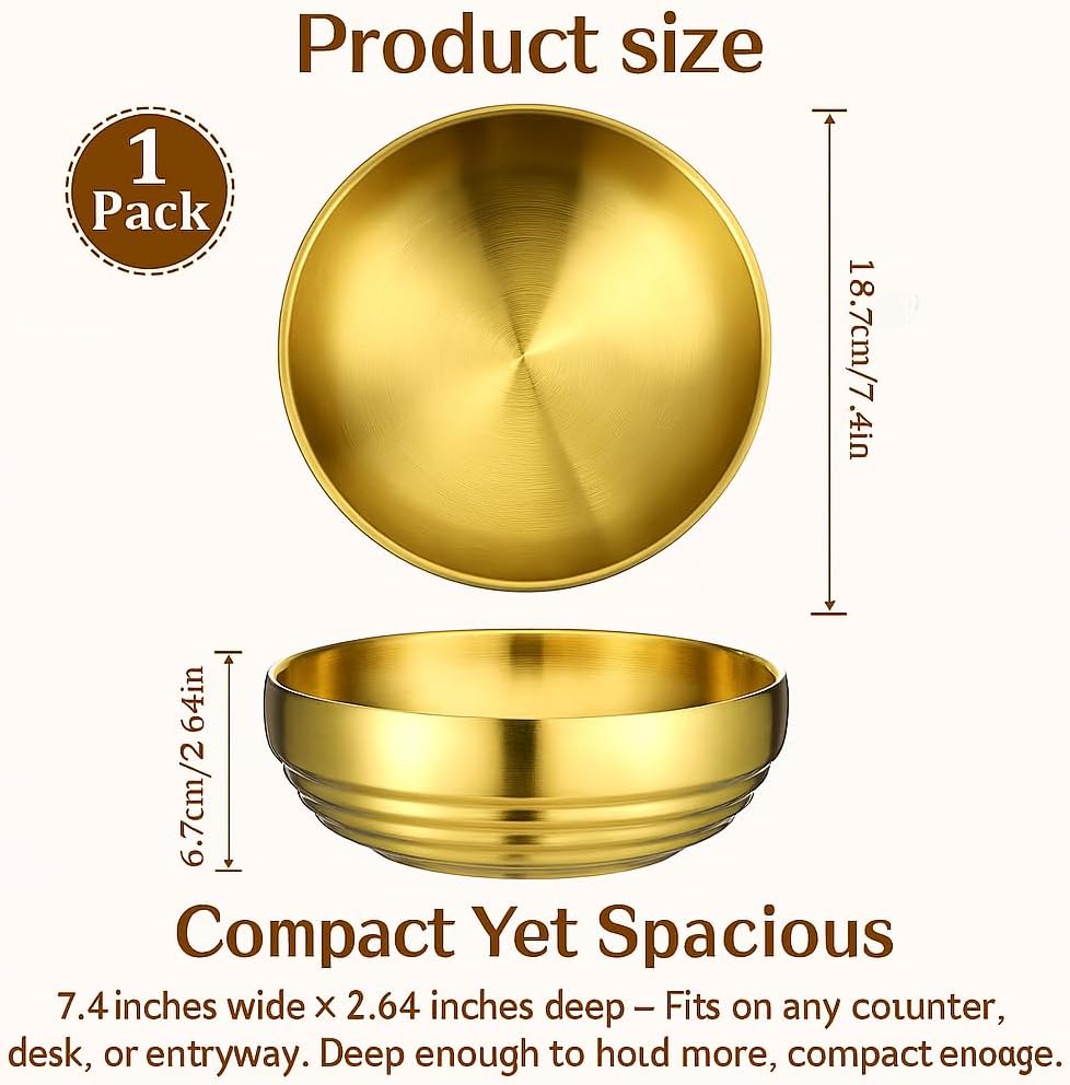 Brushed Surface Modern Fruit Purse Bowl / Gold / 7.4 Inch