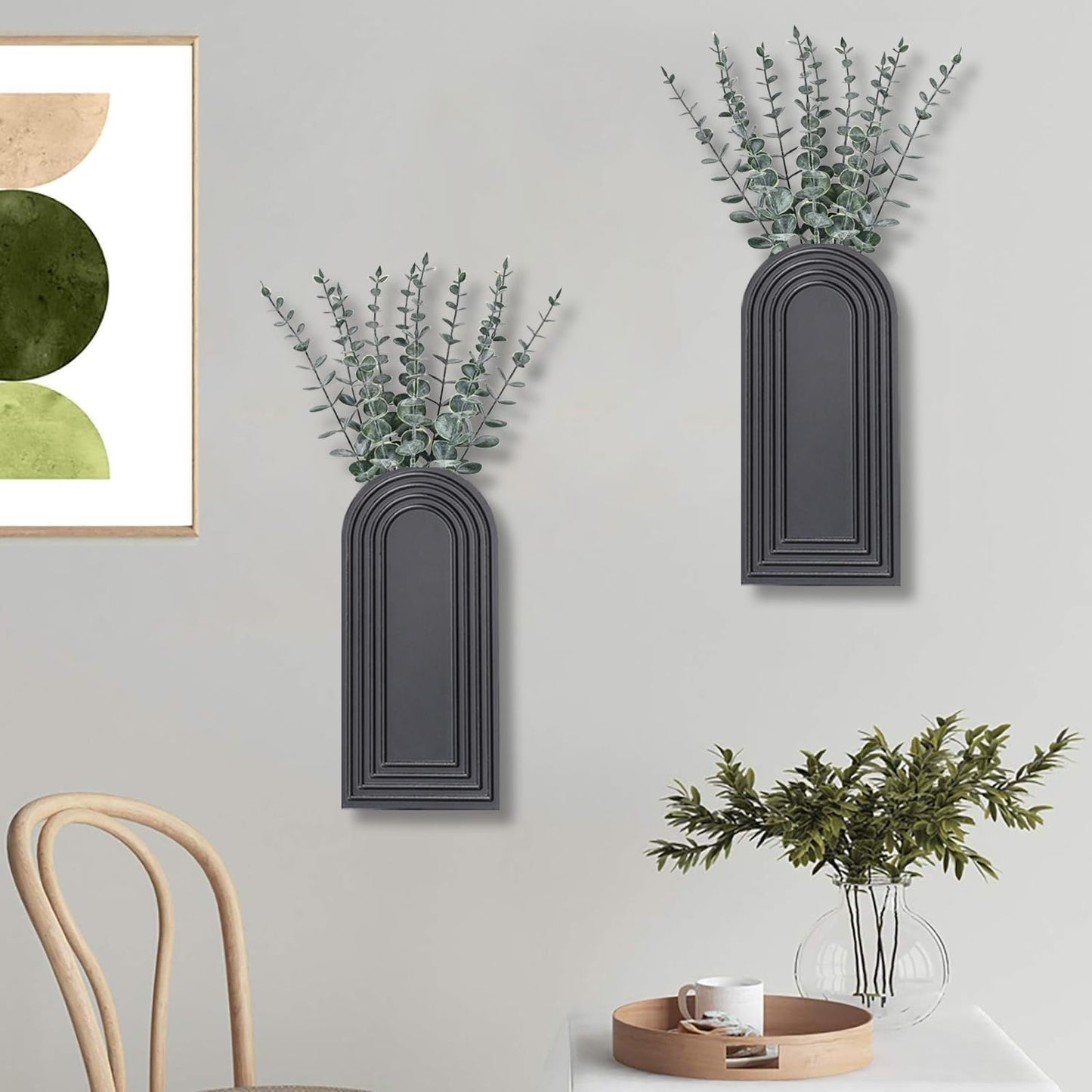 Wooden Wall Vase Set / Black / Set of 2