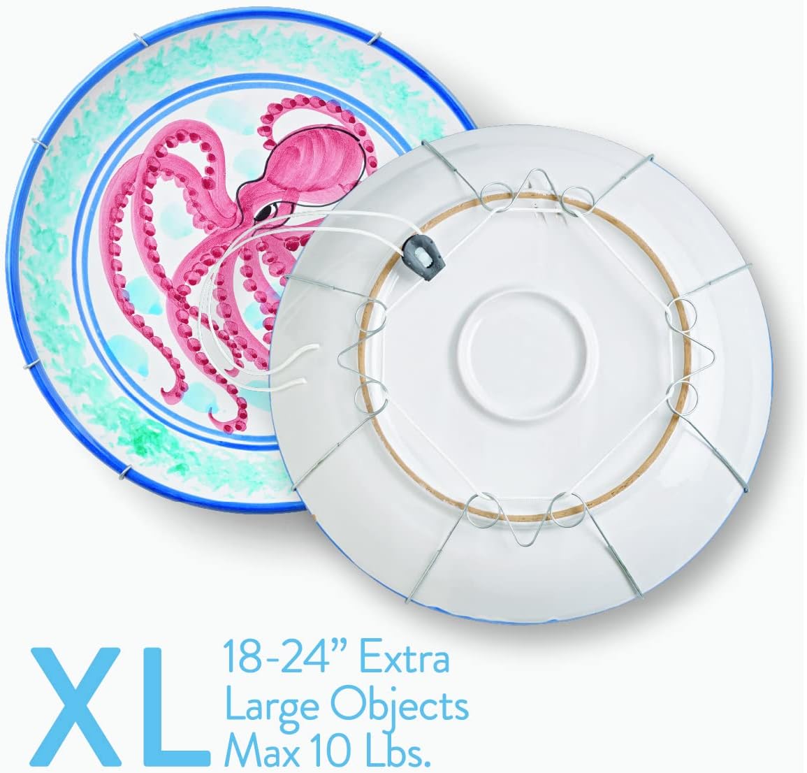Plate Hangers for the Wall, Heavy Duty Platter Bowl Holder, XL 18-24 in | Adjustable stainless steel wire with silicone