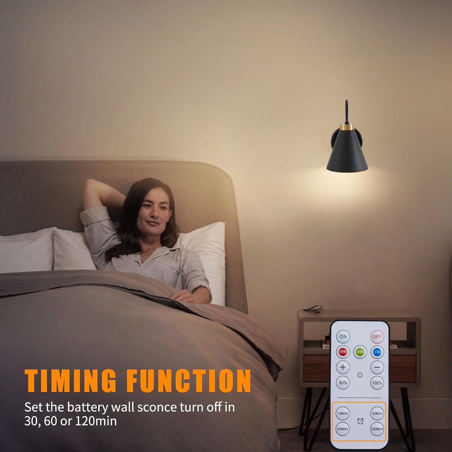 Powfloven Vintage Rechargeable Wall Sconces Set of 2, Battery Operated Bedside Wall Lamps with Remote Control, Wireless