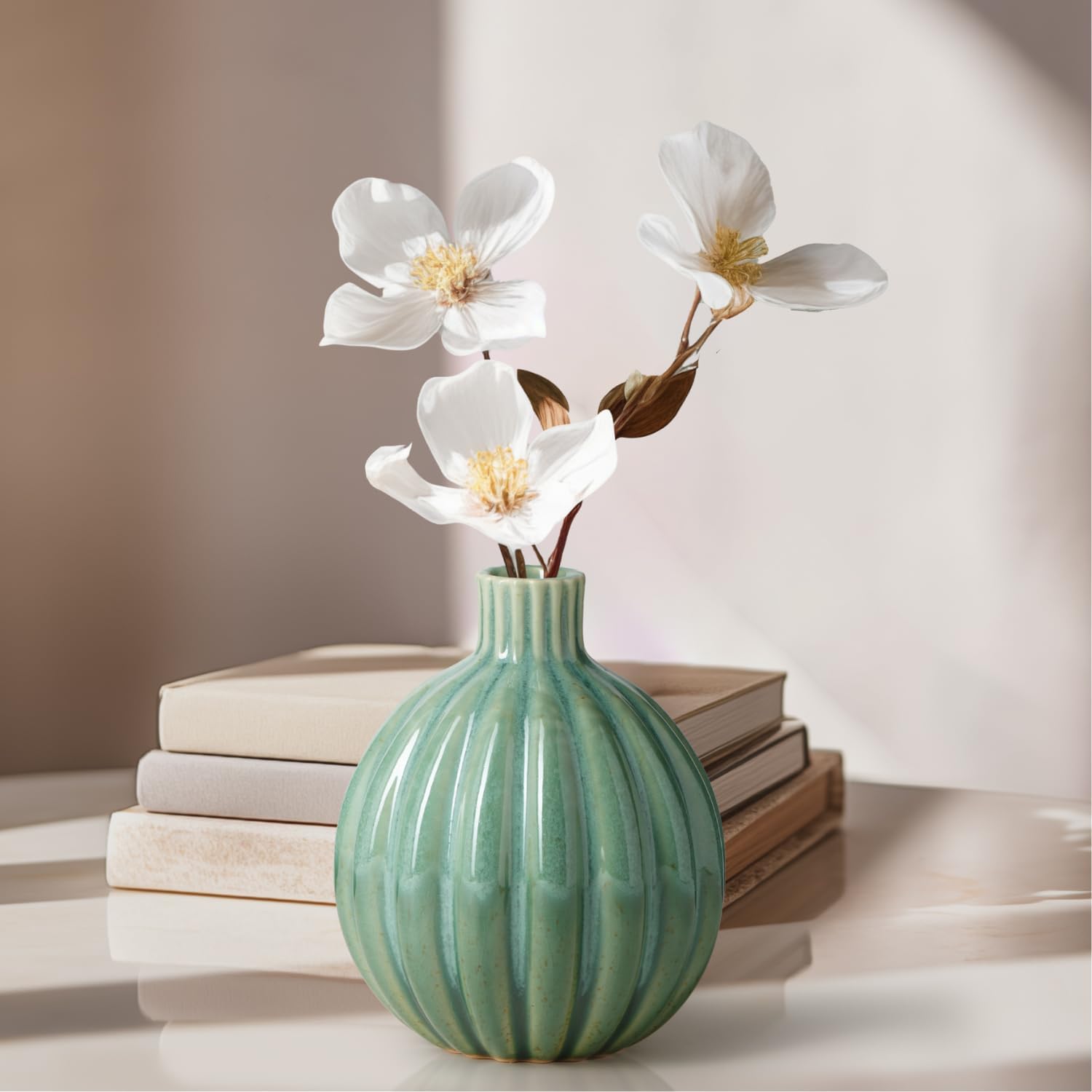 5" Reactive Glaze Ceramic Green Bud Vase / Reactive Green Glaze / 5-inch