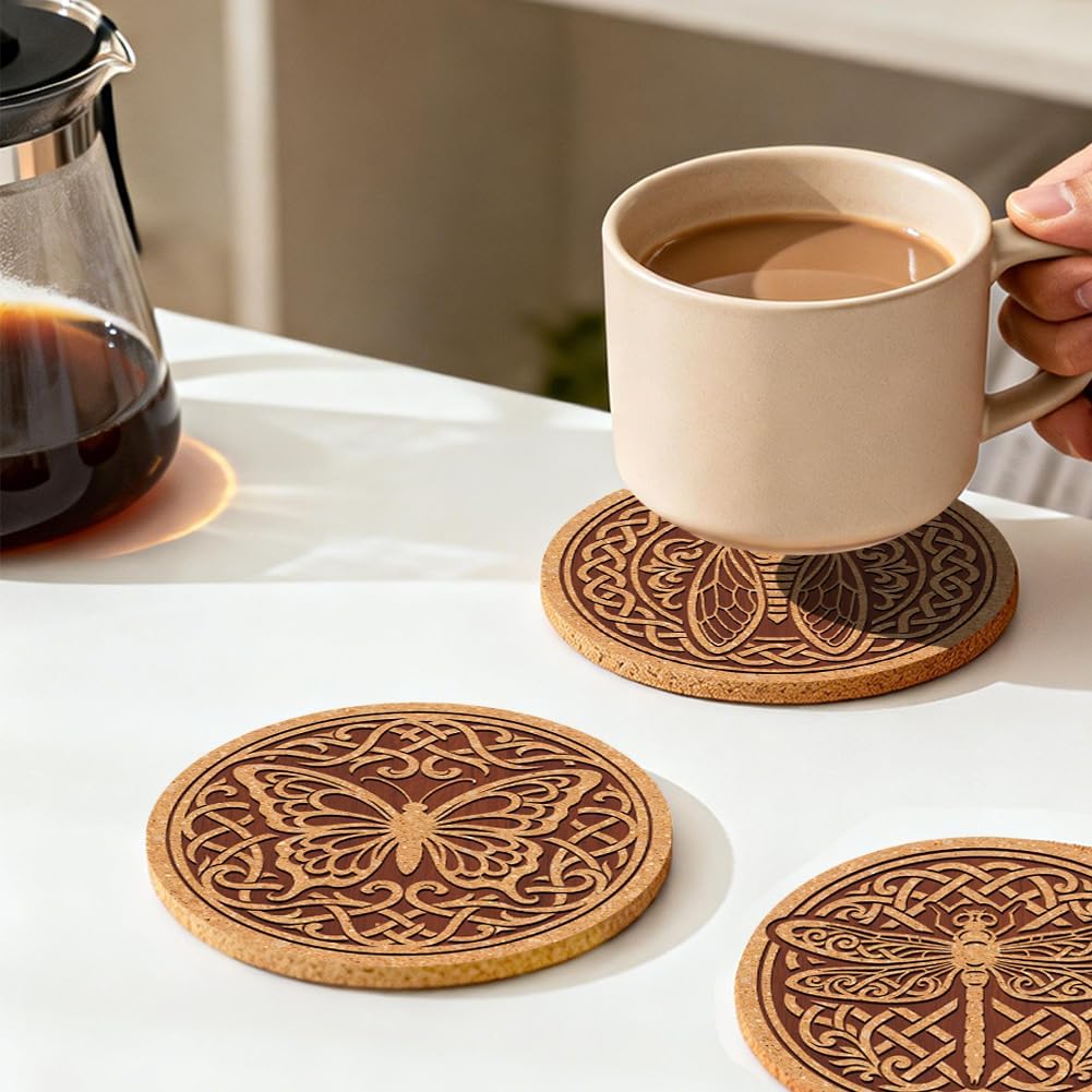 Coasters Pattern Colorful Wooden Coasters Bulk Round Housewarming Gift / Celtic Knots / Set of 9