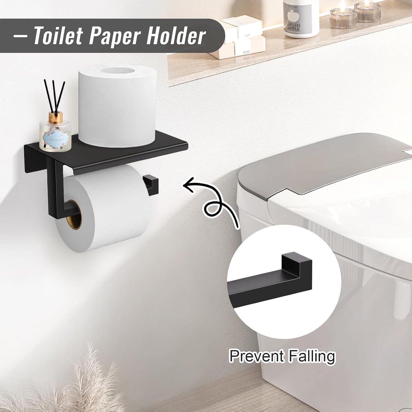 YACVCL 5 Pieces Matte Black Bathroom Hardware Accessorie Set 23.6 Inch Towel Bar Set SUS304 Stainless Steel Towel