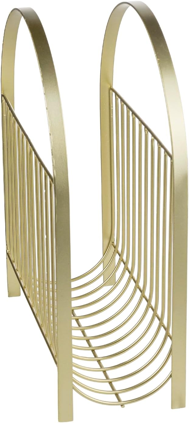 MyGift Deluxe Mid Century Brass Tone Metal Wire Magazine Holder Rack, Table or Floor Display Newspaper Stand Storage