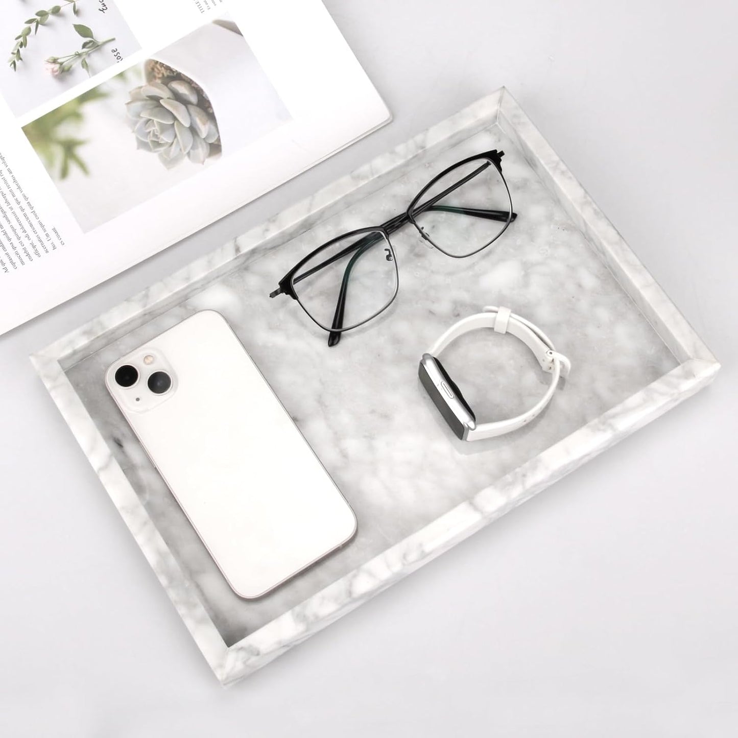 Marble Bathroom Vanity Tray / Carrara White / 12 x 8 x 1.2