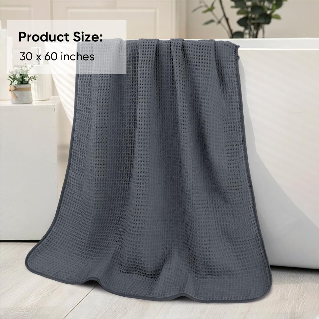 HOMEXCEL Waffle Bath Towels Set of 4 Pack, Waffle Towels for Bathroom, Grey | 400GSM Microfiber Waffle Bathroom Towel