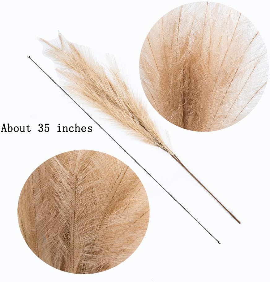 Faux Pampas Grass Dried Fluffy Artificial 35" Ascendant Grass for Vase Fillers / Brown / Set of 6