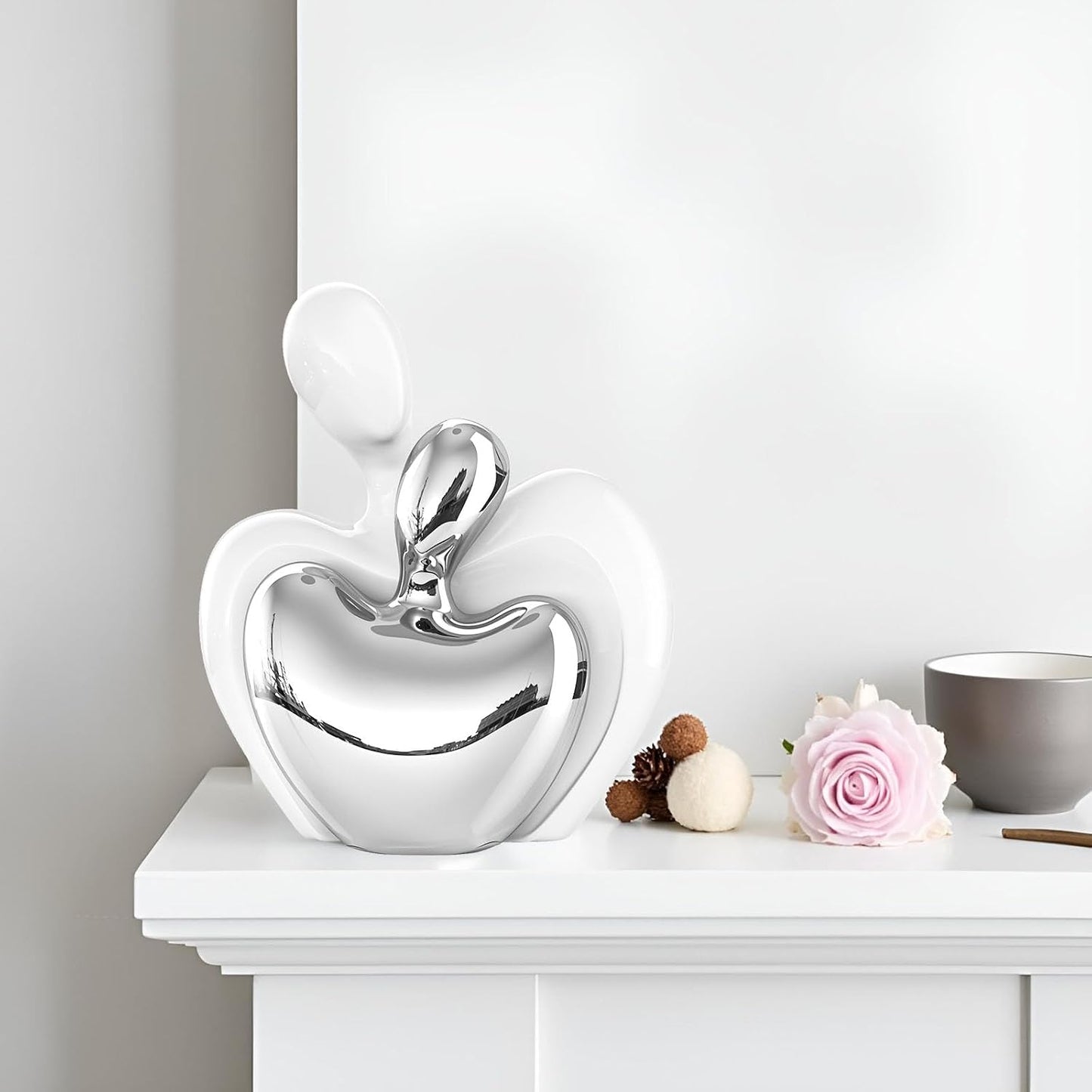 White and Silver Ceramic Couple Figurines Home Decor / White Silver