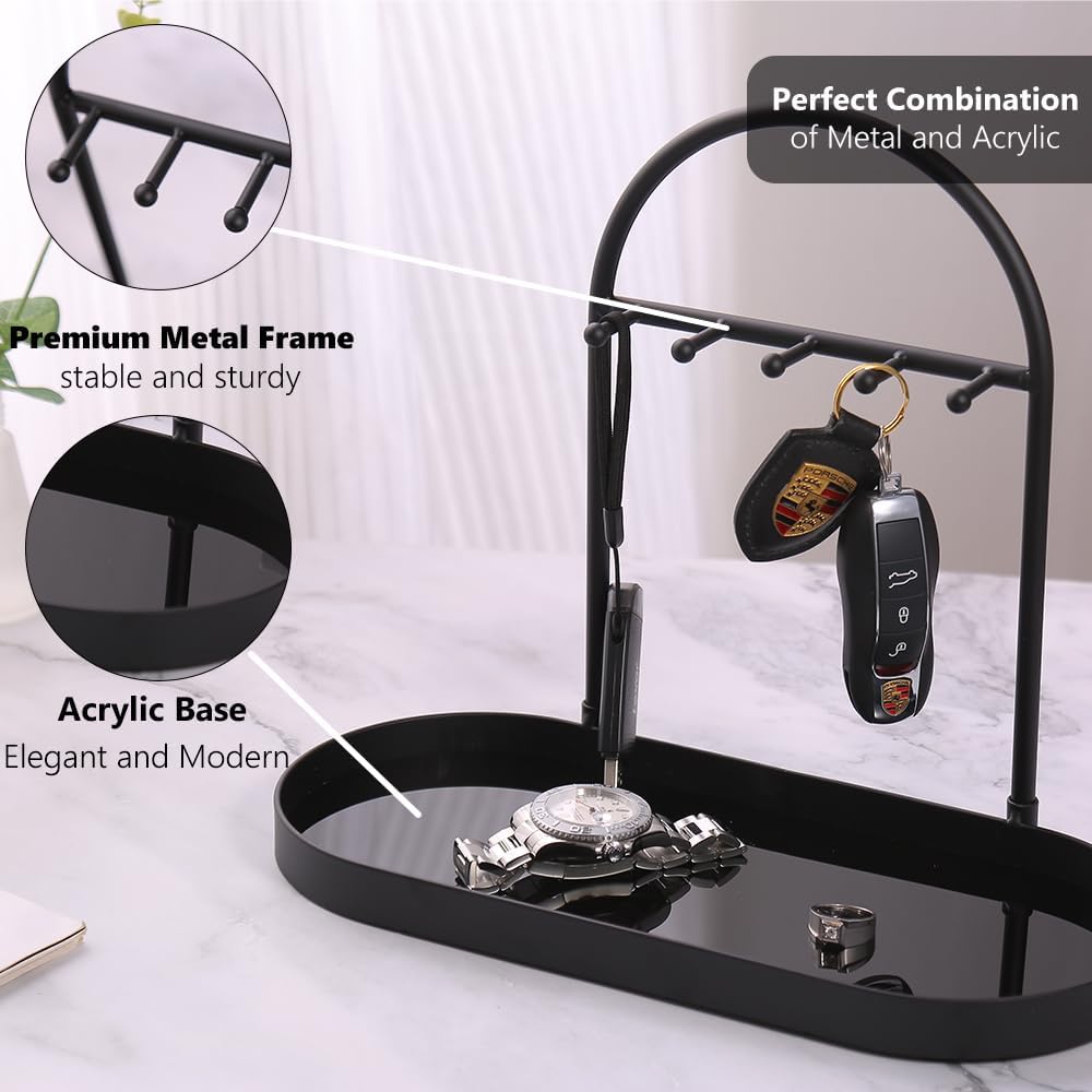 Metal Jewelry Organizer Stand & Key Holder Tray / Matt Black