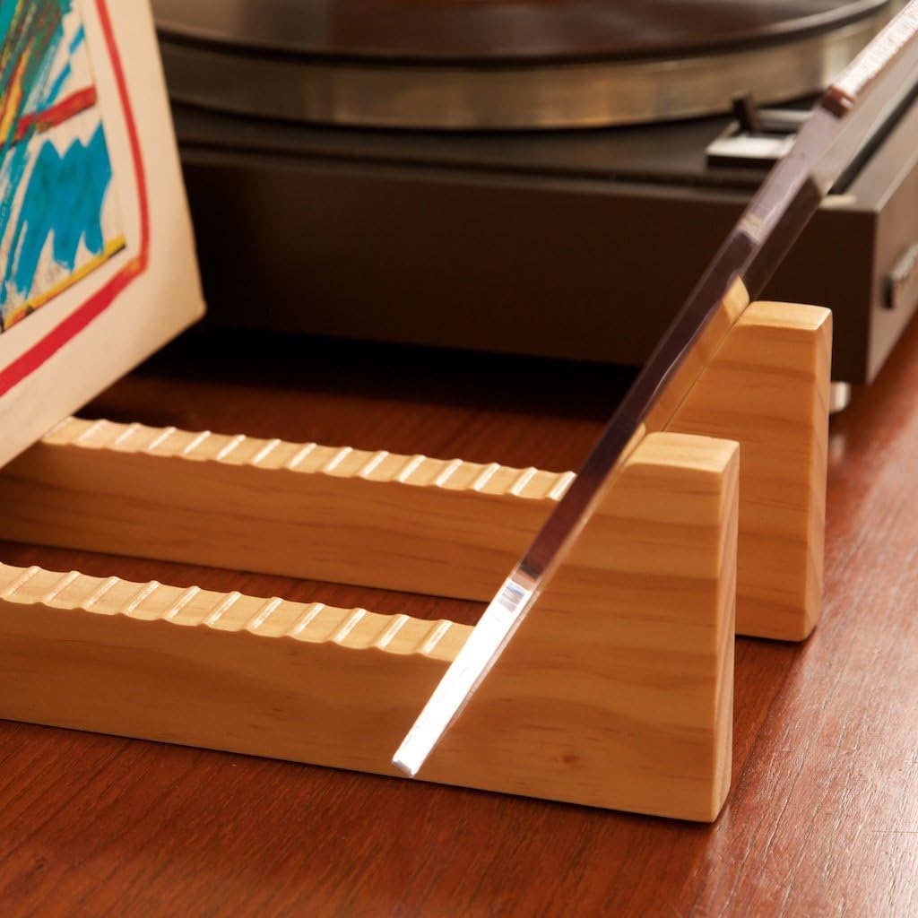 Vinyl Record Storage Holder - Solid Wood with Crystal Clear Acrylic Holder - Premium Design, Perfect 12" LPs or 7"