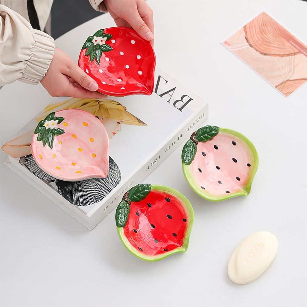Strawberry Soap Holder Ceramic Soap Dish Self Draining Soap Holder Decorative Soap Dish / Red