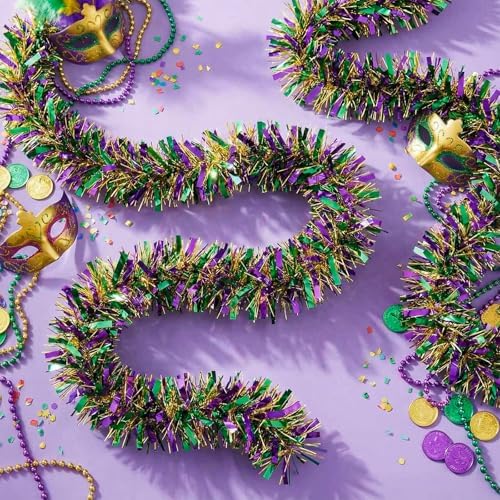 295 Feet Christmas Tinsel Garland, Purple, Green, Gold