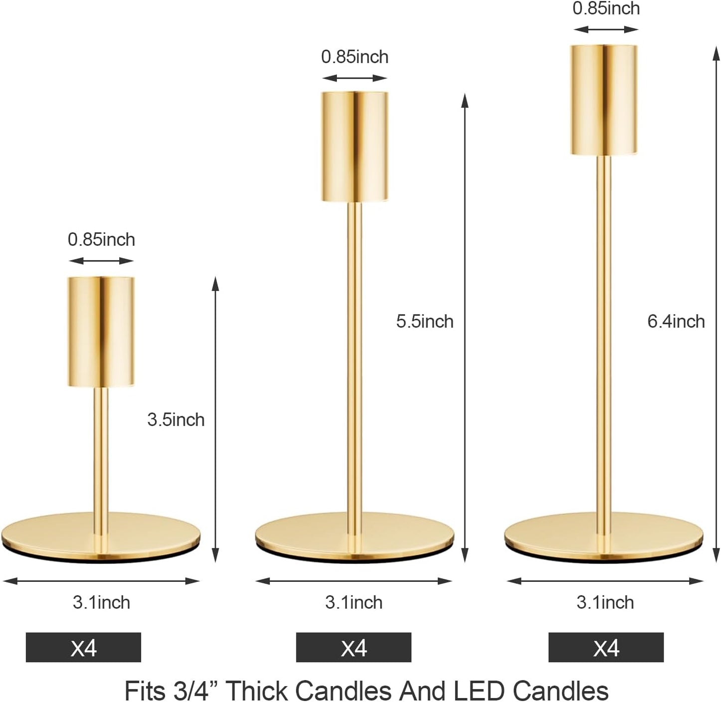 zeochyni Set of 12 French Gold Taper Candle Holder Bulks for Wedding, Party | Tall Metal Candlestick Holders with