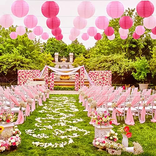 12 Pcs Pink Party Paper Lanterns Romantic Decorations Rose Red and Pink Round Chinese Paper Lanterns for Wedding Birthday Party Valentines Day Engagement Baby Showers Decoration