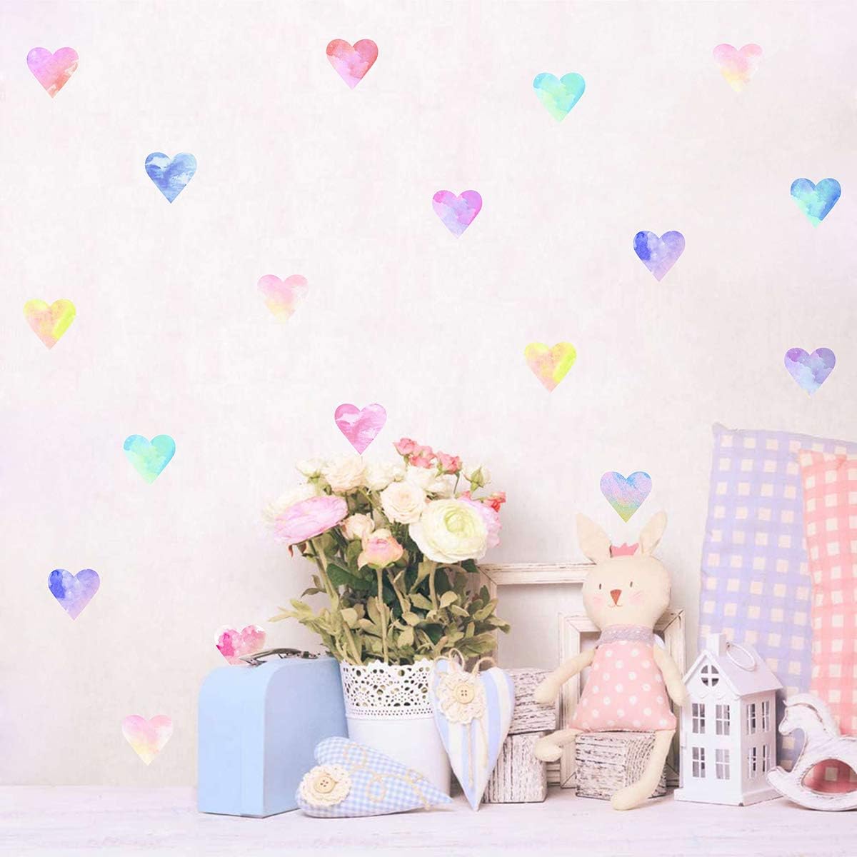 Wall Decals Watercolor Hearts Wall Stickers Heart Wall Decals for Girls Bedroom / Colorful Heart