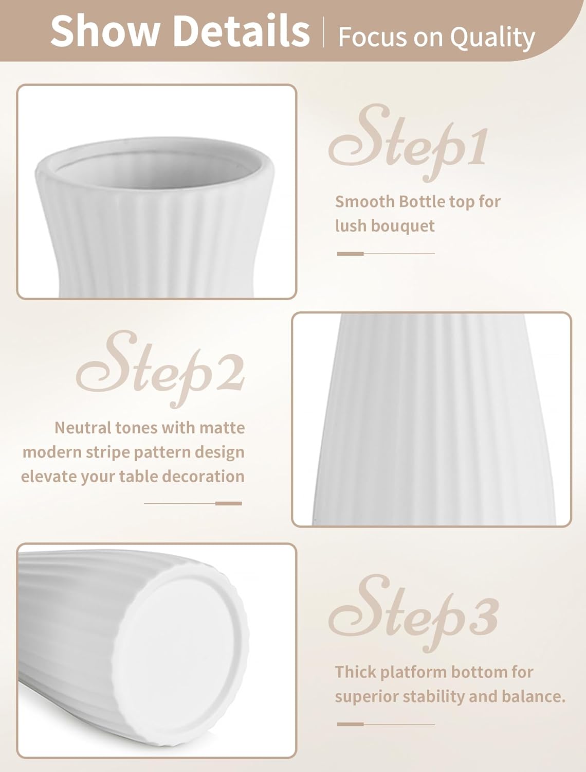 Ceramic Flower Vase / Ribbed / White