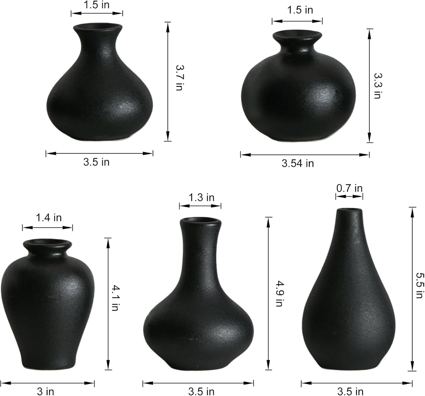 Black Ceramic Bud Vase / Small Black Vase / Set of 5