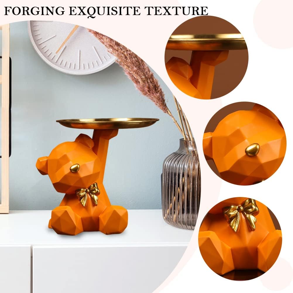 Geometric Bear Storage Tray Resin Lovely Nordic Bear Sculptures Keys Holder Lipsticks / Orange