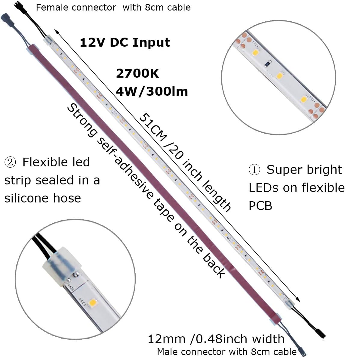Under Cabinet Lighting Kit, 6 PCS 20 Inches Flexible LED Strips, 24W, 1800 Lumen, Warm White 2700K. Suitable for