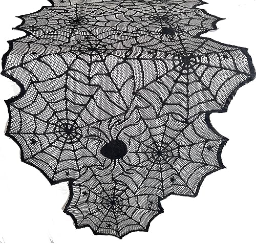 5 Pack Halloween Decorations Sets Spider Webs Tablecloth Fireplace Mantel Scarf Round Cobweb Table Cover Lampshade with 60pcs Scary 3D Bats for Halloween Party Supplies