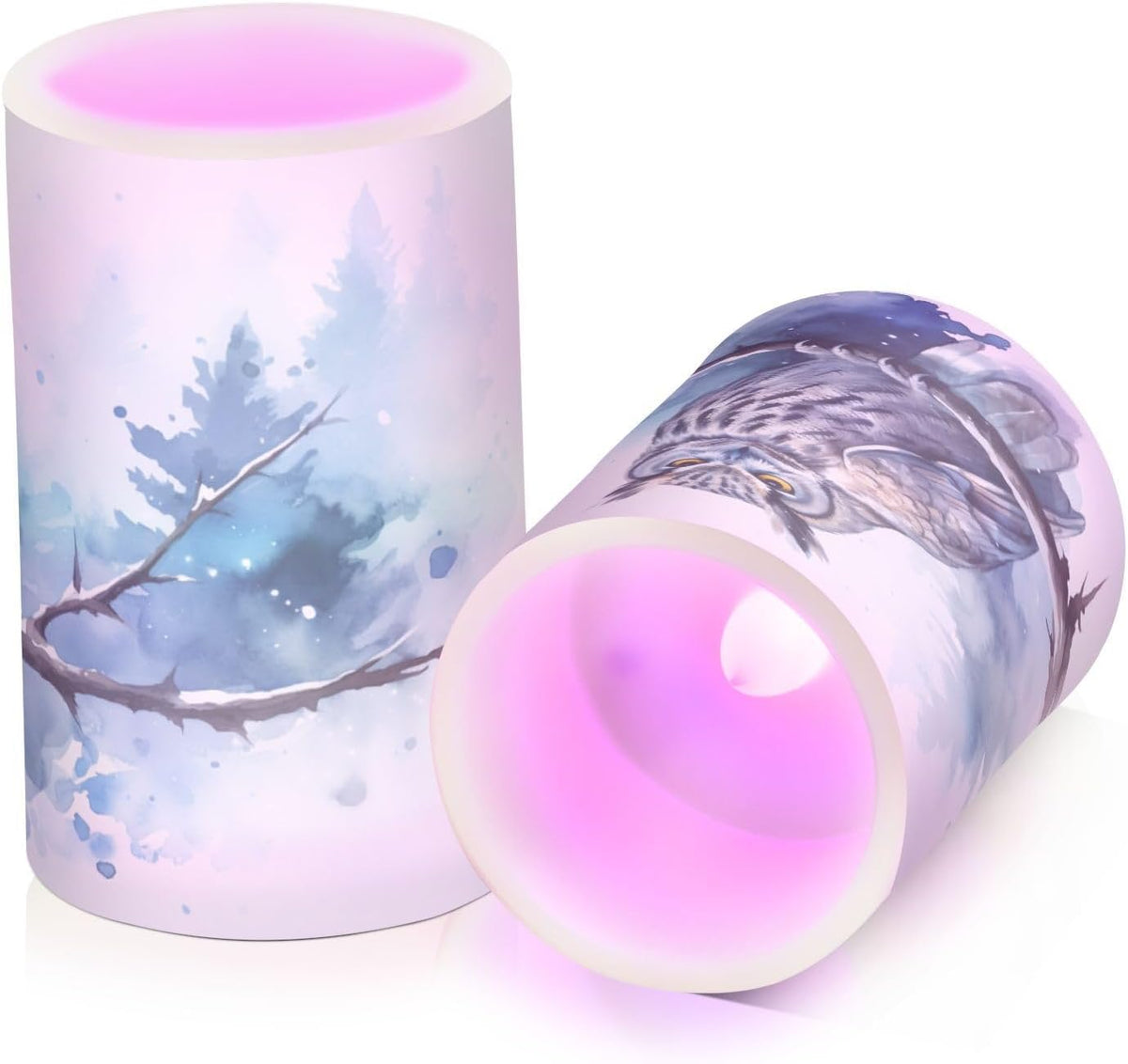 Flickering Flameless Candles, Owl on Tree LED Candles with Remote Timer, Set of 2 Battery Operated Candle for Valentine