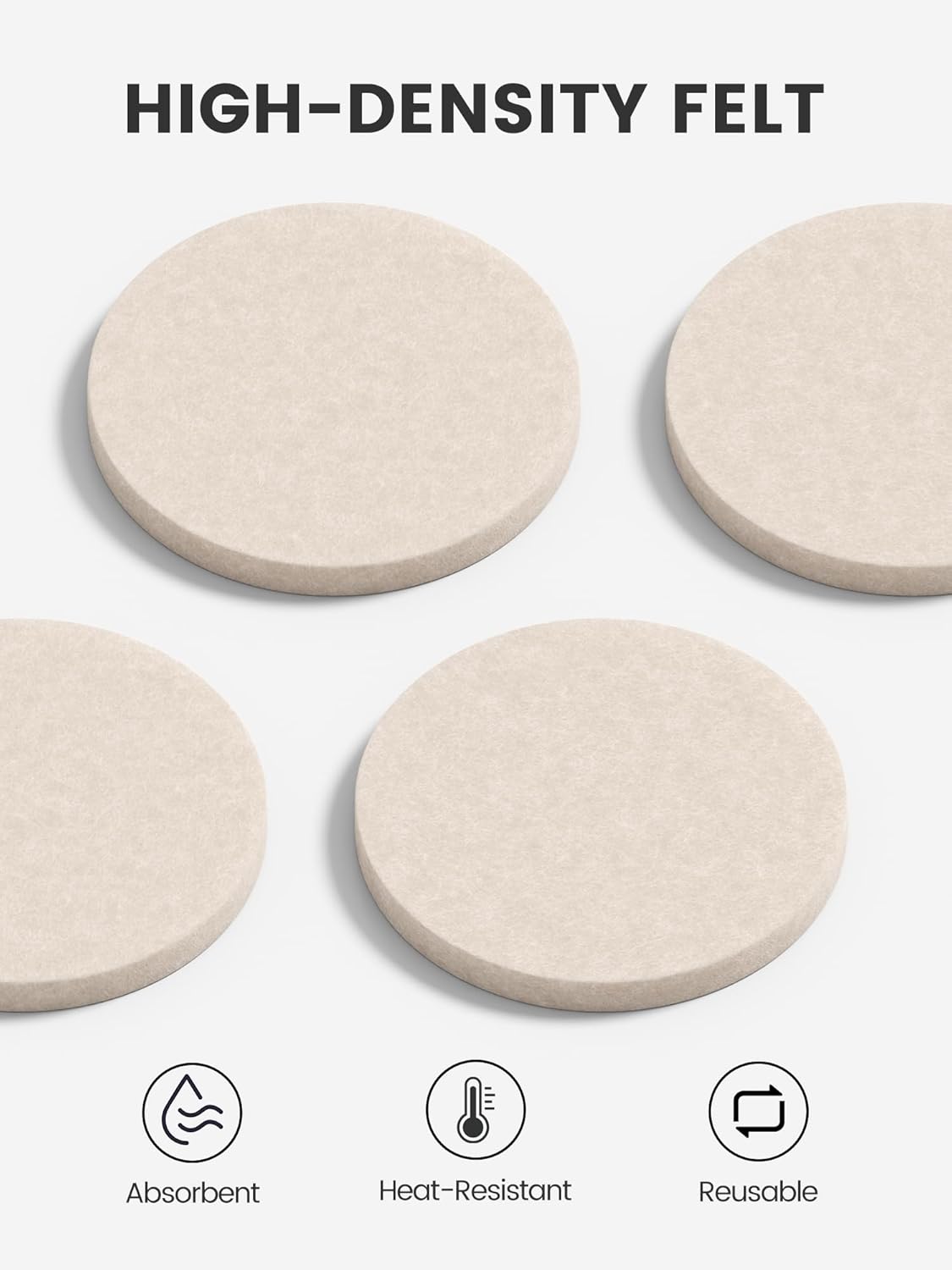 Holder / Felt Coasters for Drinks / Oatmeal / Round - 8 Count / Set of 8
