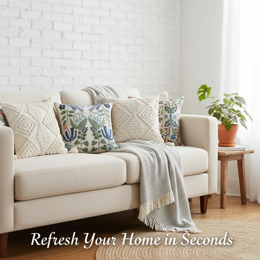 Boho Throw Pillows / Cream / 18 x 18 / Set of 2