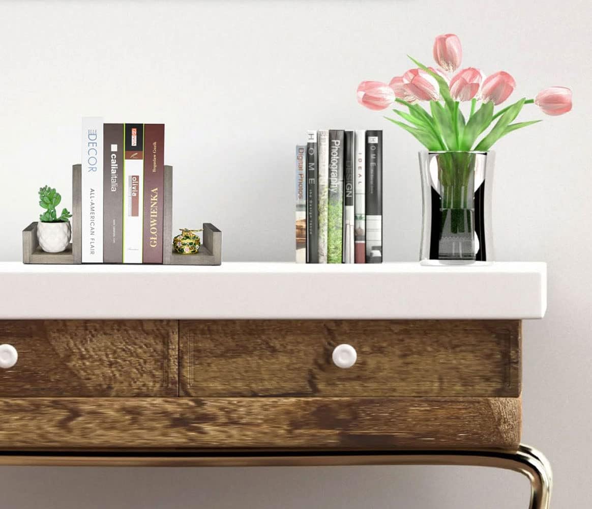 Vintage L-Shaped Solid Wood Bookends / Gray