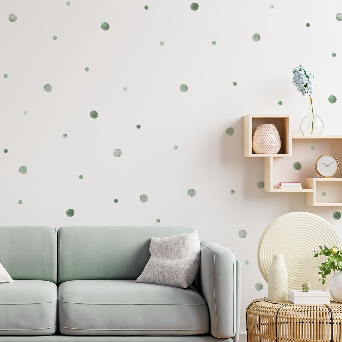 Boho Rainbow Dots Wall Stickers / Green Watercolour Polka Dot Wall Stickers / Set of 330