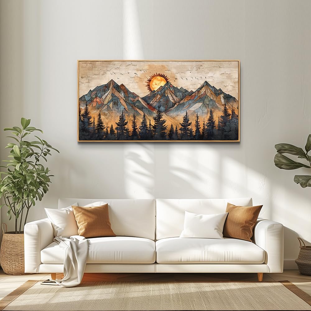 Wood Framed Wall Art / 40"L x 20"W / Abstract Mountain Wood Framed