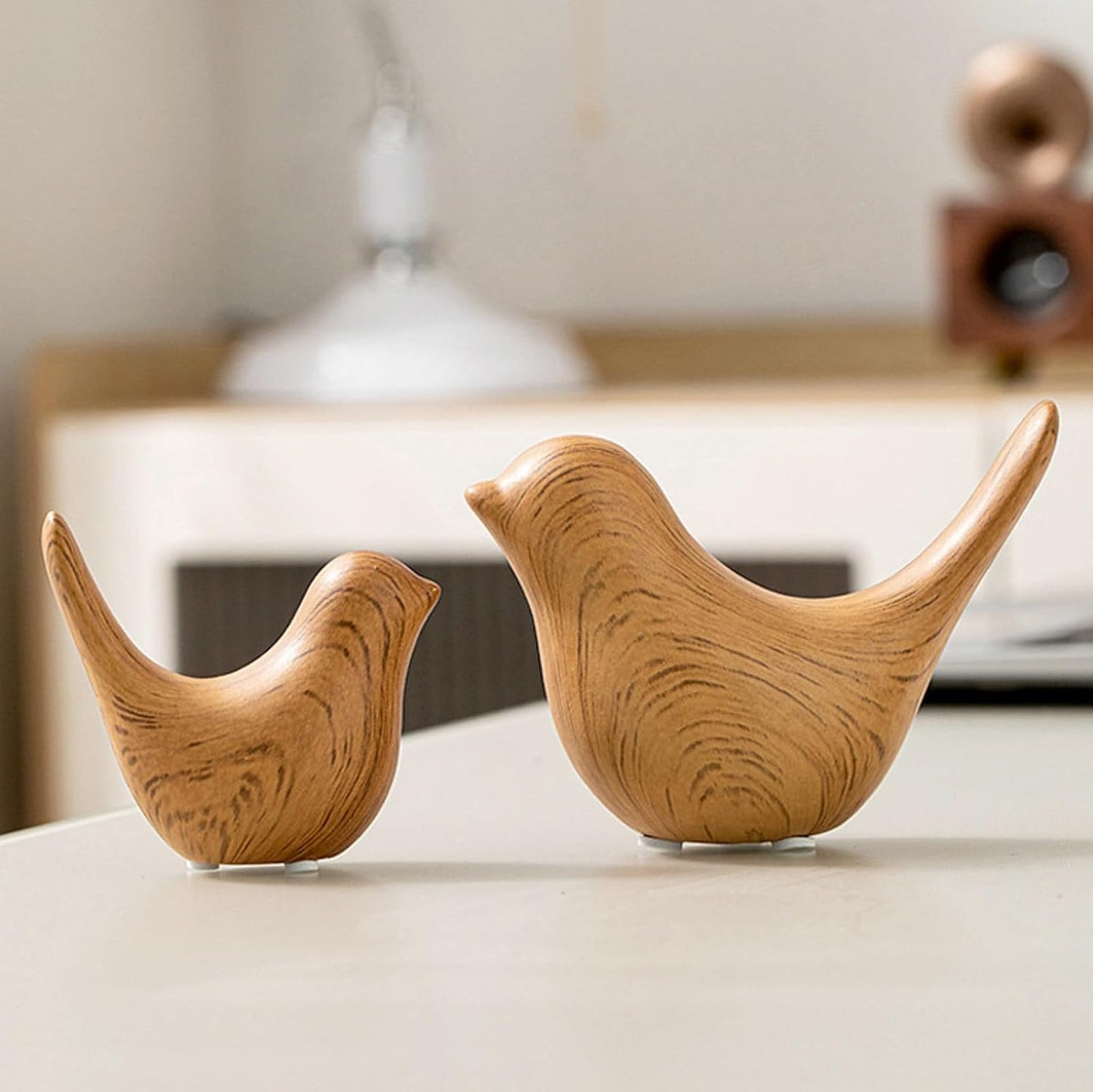 Boho Bird Statue / Wood-look Pair