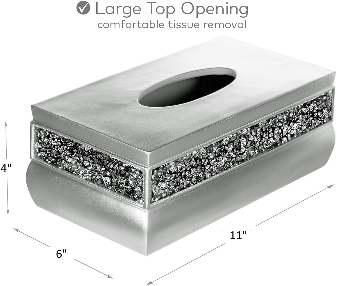 Crackled Glass Silver Tissue Box Cover Rectangular - Decorative Bling Tissue Box Holder With Beautiful Mosaic Glass