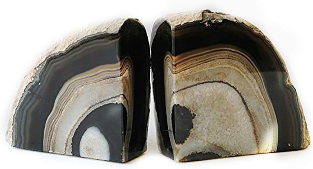 Black Agate Geode Bookends 2-3 Lbs Anti-Slip Rubber Pads Heavy Duty / 2-3LBS. / Black Dyed