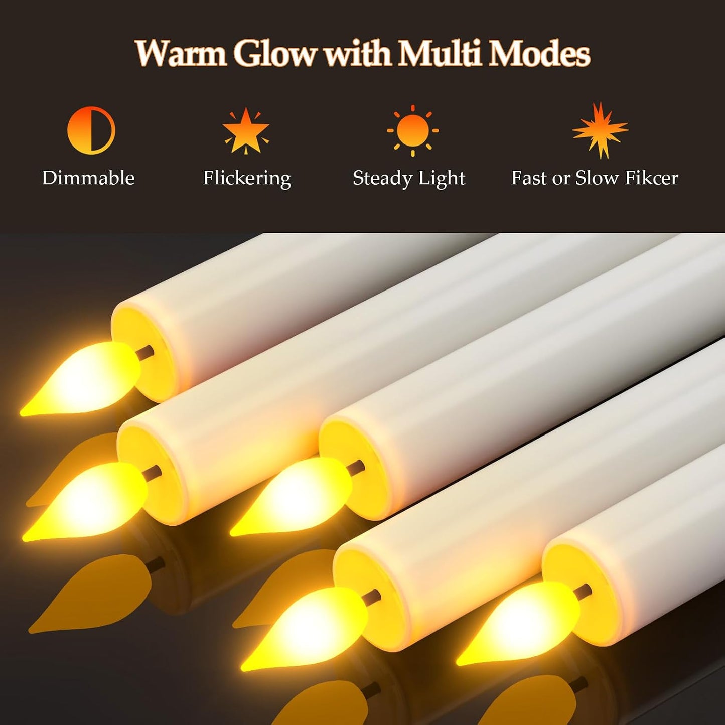 PChero Rechargeable Flameless Taper Candles with Charging Station, 10 Pack | 0.78*6.7, 200H+ Runtime, LED Candles