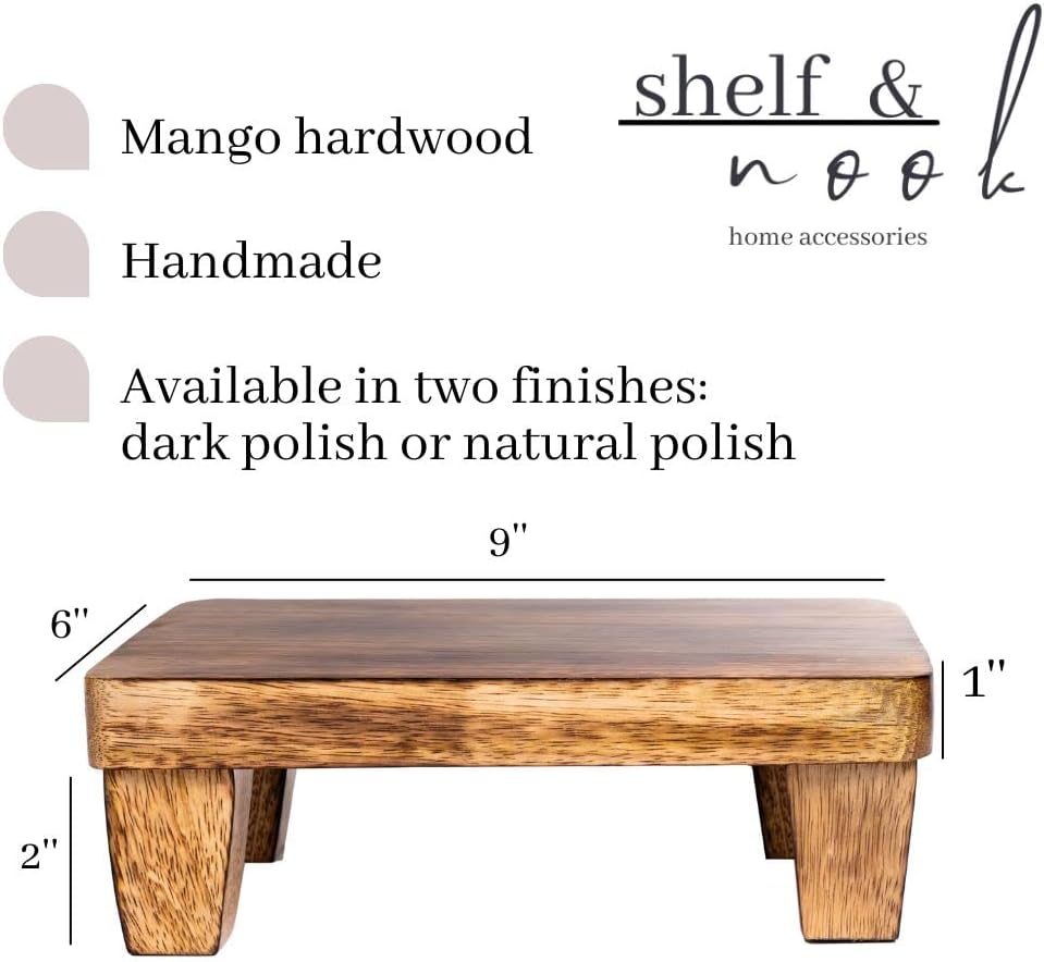 Wooden Tray Pedestal Decor / Dark Polished Mango Wood