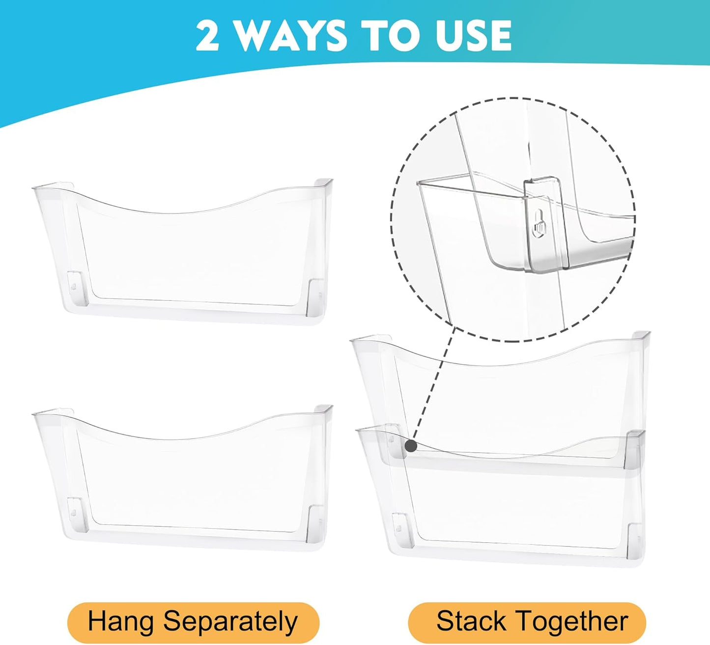 8 Pack Clear Single Pocket Hanging File Organizer, Plastic Wall Mount Paper Mails Magazines Holder, Mounted Folder Bins