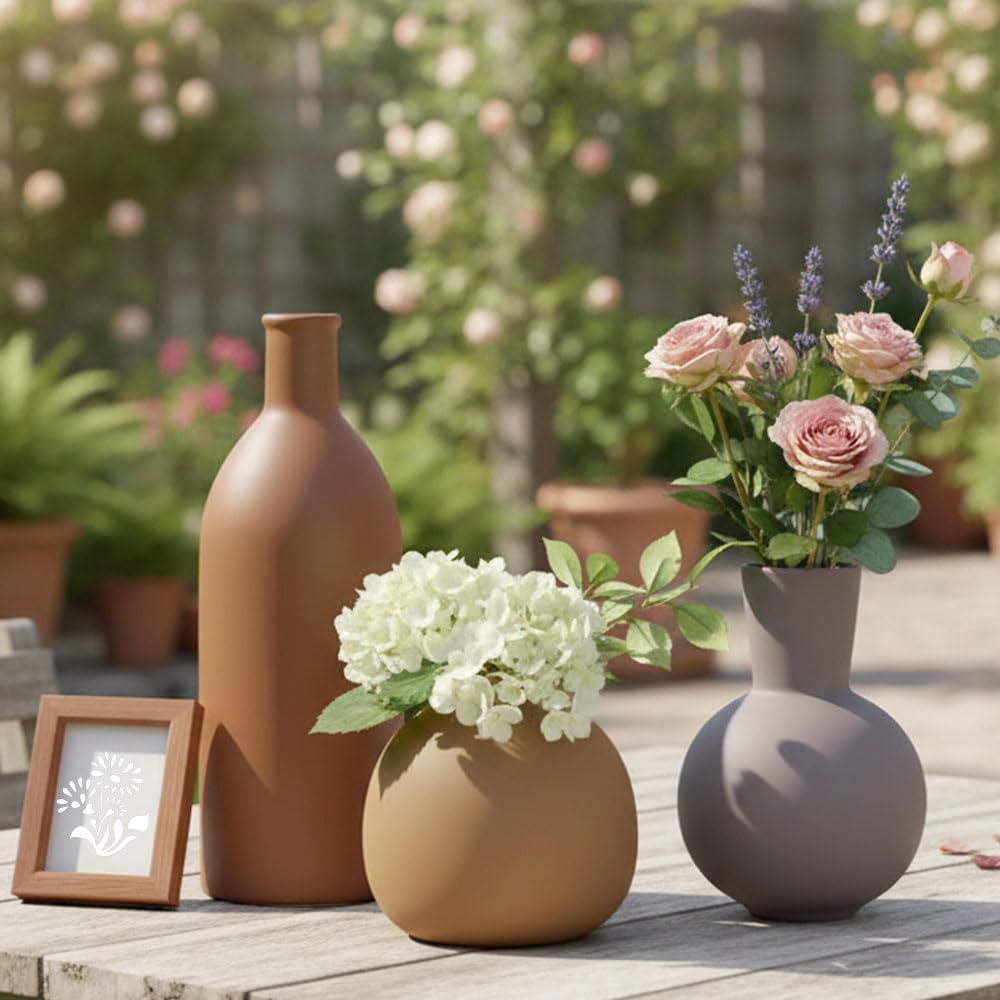 Ceramic Vase / Boho Aesthetic Flower Vases / Brown Mix / Set of 3