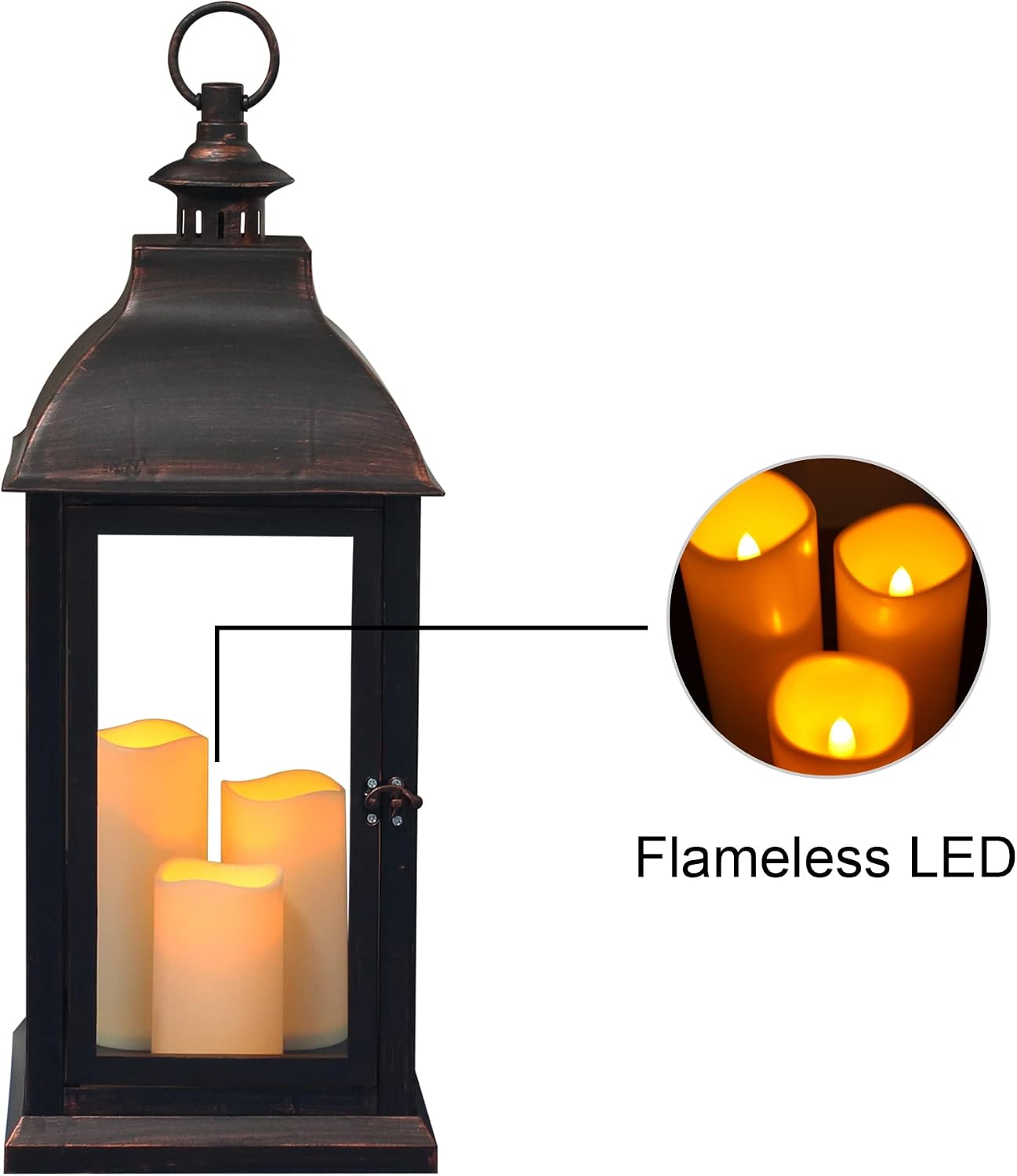 1Pack Decorative Lantern 24.80" H with Dancing Flame LED Timer Candle,ON/Off/Timer LED Candle with 6hours,Hanging