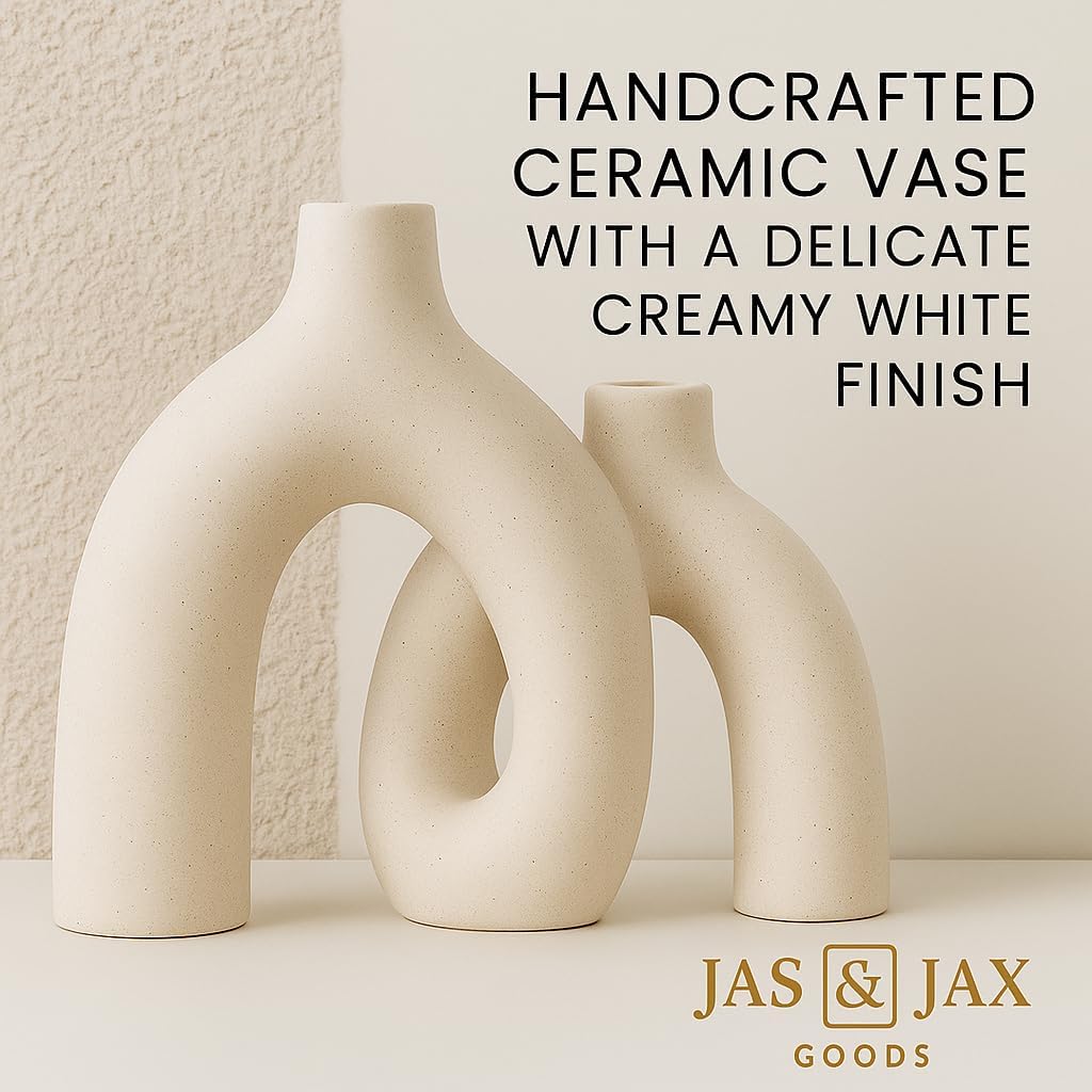 Modern Hug Donut Ceramic Vases by / Cream White