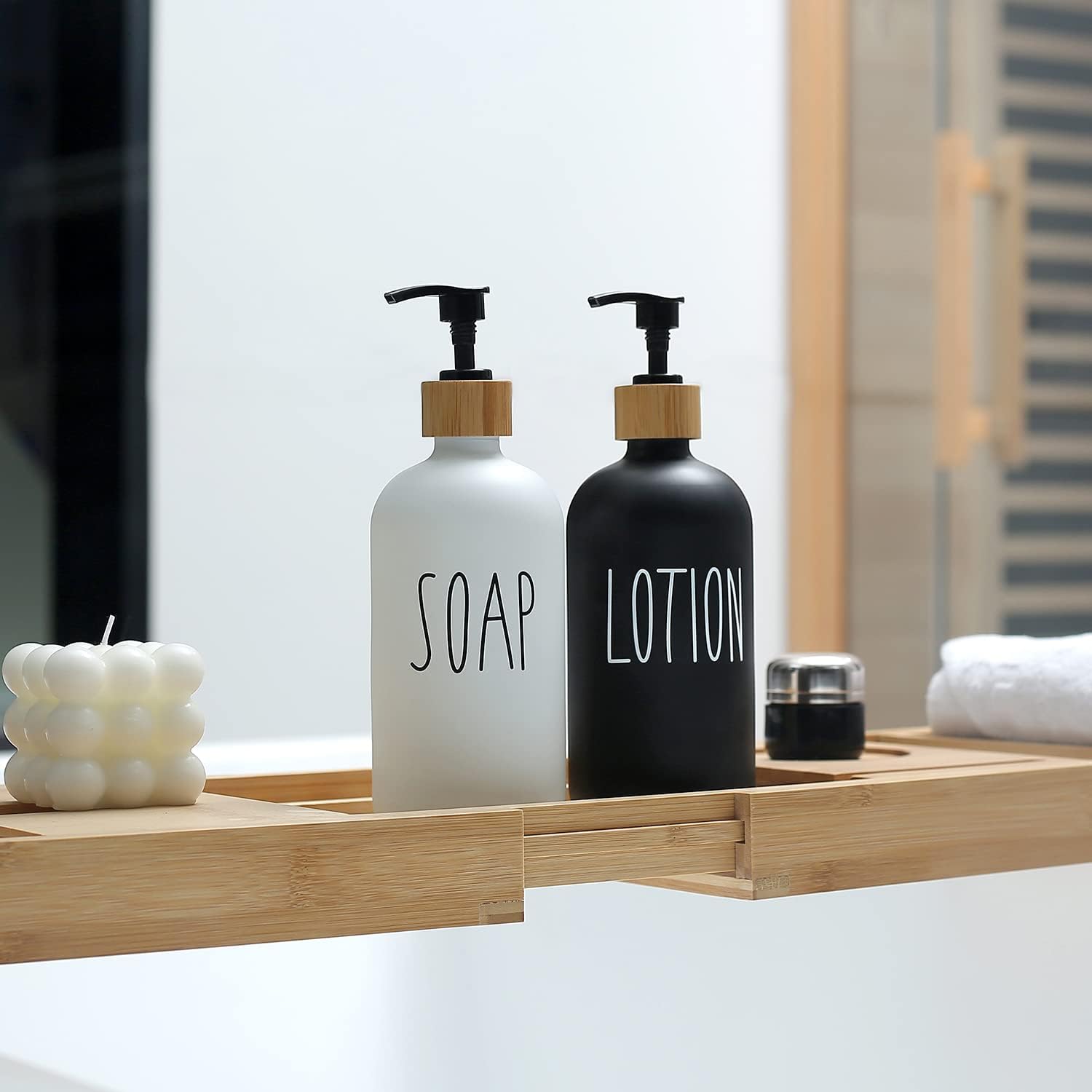 MOMEEMO Soap Dispenser Bathroom Set, Black & White | Hand and Lotion Dispenser, Suitable for Bathroom Decor
