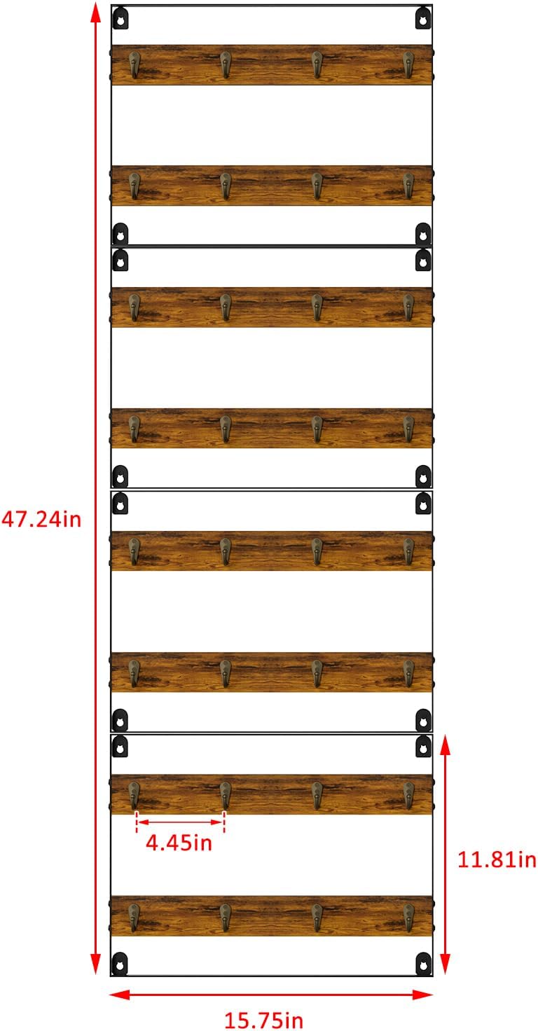 Rustic Wood Coffee Mug Rack - Wall Mount Cup Holder Shelf Storage for Kitchen, Home, Bar, Office (4 Pack, Holds 32 Mugs)