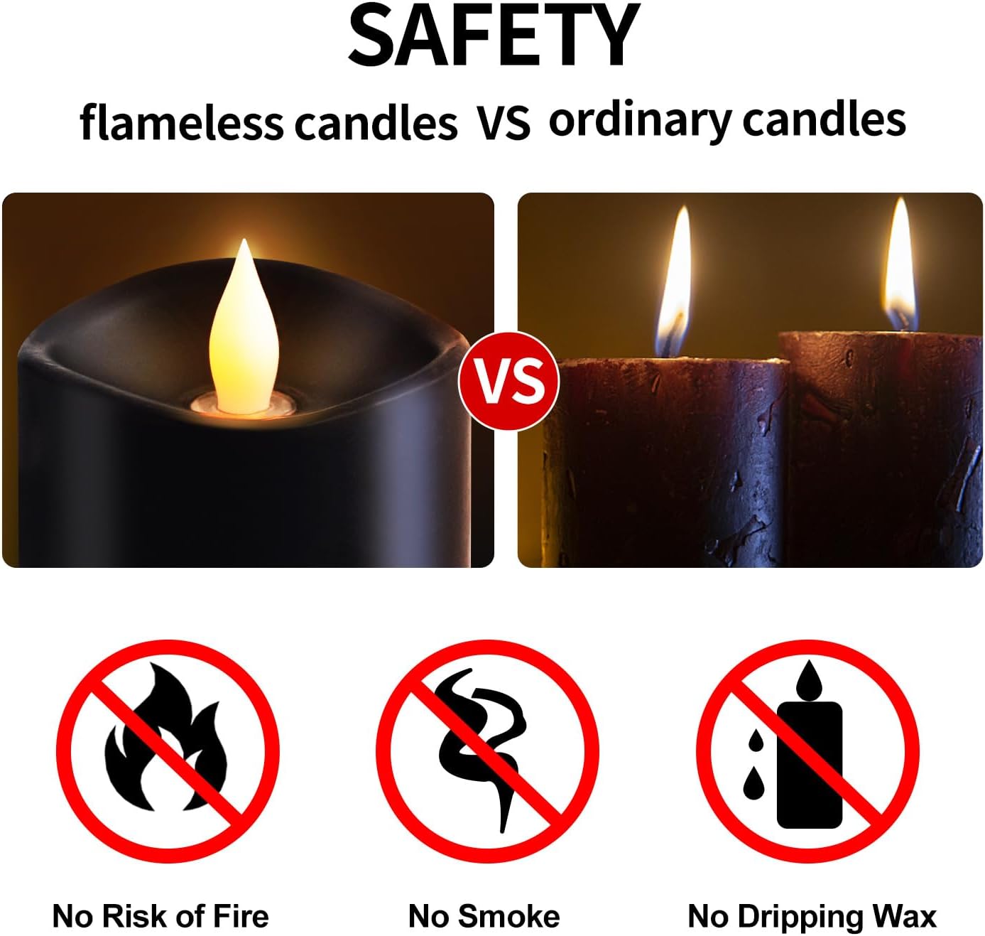 3x5 Flickering Flameless Candles Set of 3, 2AA Battery Life 600 Hours Battery Candles Flickering with Timer,5 inch