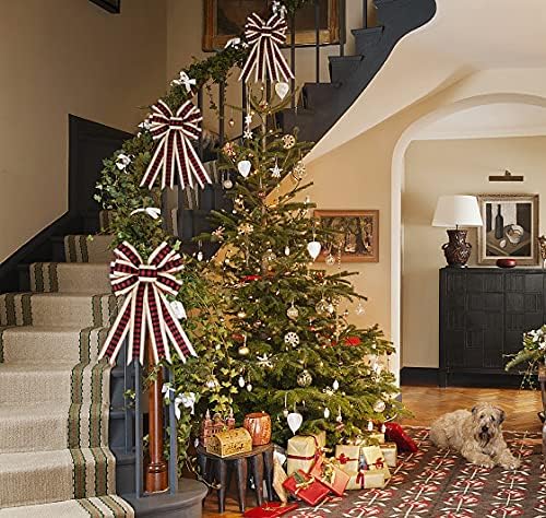 Hying Large Christmas Bow for Wreath, Red Black Buffalo Plaid Bows for Front Door Wall Fence Decor, Red Beige Christmas Wreath Bow Tree Topper Bow for Winter Christmas Party Decoration Supplies
