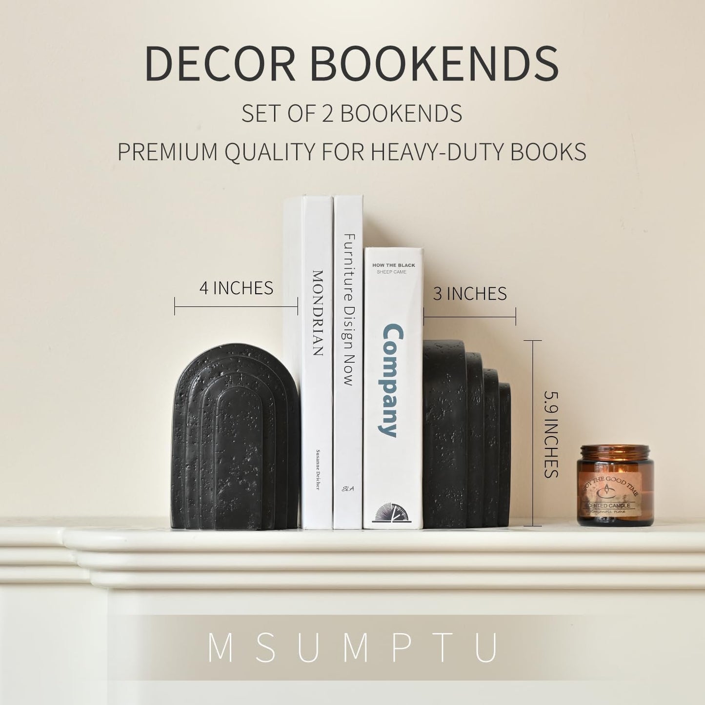Decorative Bookends / Book Ends for Heavy Books / Black / Set of 2